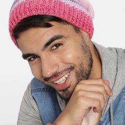 Magic Needles Unisex Pink & Purple Self Design Beanie-image-28
