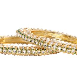 Rubans Set of 2 22K Gold-Plated Kundan Studed Handcrafted Bangles with Green Enamel Border image 2