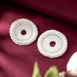 Peora Women Gold-Plated Beaded Circular Studs Earrings image 2