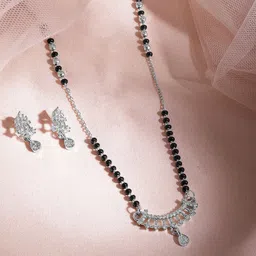 Rubans Silver-Plated & Beaded  Mangalsutra With Earings-42