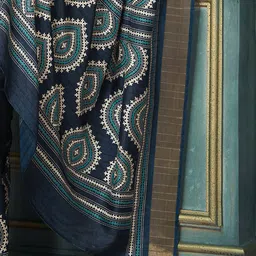 KALINI Ethnic Motifs Zari Silk Blend Block Print Saree image 3