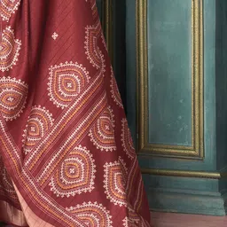 KALINI Ethnic Motifs Zari Silk Blend Block Print Saree image 3