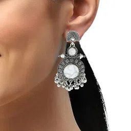 FEMMIBELLA Silver-Plated Oxidised Circular Drop Earrings image 3