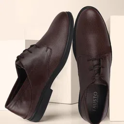 FAUSTO Men Textured Round Toe Leather Formal Derbys-image-93