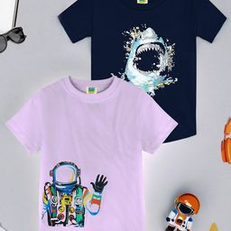 ZIP ZAP ZOOP Boys Pack Of 2 Printed Round Neck Pure Cotton T-shirt-58