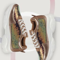 FAUSTO Women Gold-Toned Woven Design PU Sneakers-picture-37