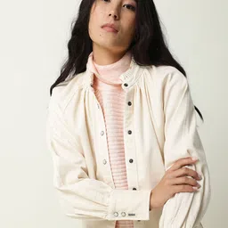 RAREISM Ruffled Stand Collar Tailored Jacket-image-48