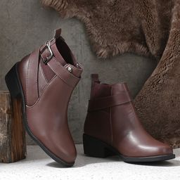 El Paso Women Brown Solid High Top Flat Boots-image-33