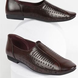 FAUSTO Men Brown Laser Cut Design PU Mojaris-image-39