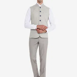 JB STUDIO Men Beige Solid  Regular Fit Bandhgala Jacket image 3