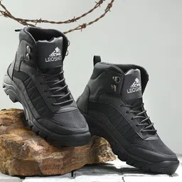 Leo's Fitness Shoes Men Textured Mid-Top Trekking Shoes-image-84