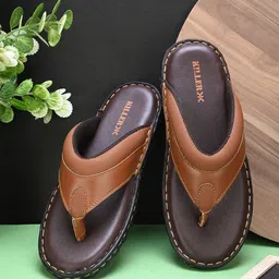 Killer Men Tan Solid Leather Casual Slip On Flip Flops-53