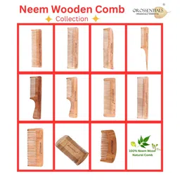 OROSSENTIALS Set Of 2 Neem Wooden Detangle Comb- Brown image 5
