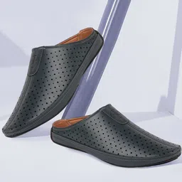 FAUSTO Men Blue Perforations PU Slip-On Mule Sneakers-image-51
