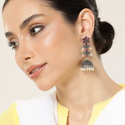 AITIHYA Floral Oxidised Dome Shaped Jhumkas Earrings-49