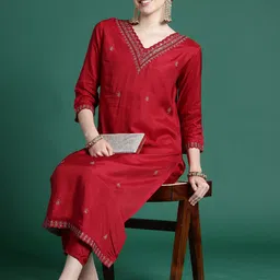 Indo Era Ethnic Motifs Embroidered Regular Thread Work Kurta With Trousers-38
