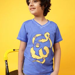 TALES & STORIES Boys Blue Embroidered V-Neck T-shirt-image-58