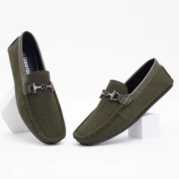 Big Fox Men Olive Green Woven Design Loafers-image-70