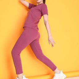 Chkokko Women Pink Solid T-Shirt & Trousers Set-34