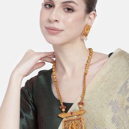Estele Gold-Plated Pearls-Studded Temple Jewellery Set-image-34