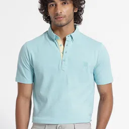 RARE RABBIT Men Herval Button Down Collar Slim Fit Cotton T-Shirt-image-53