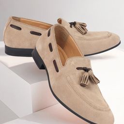 FAUSTO Men Brown Suede  Leather Casual Tassel Loafers-image-10
