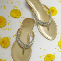 Vishudh Women Gold-Toned Woven Design Open Toe Flats-31