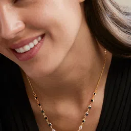 MINUTIAE Gold-Plated Diamond-Studded & Beaded Mangalsutra image 4