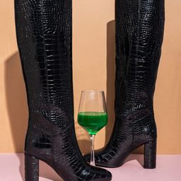 Saint G Women Black Solid Vegan Leather Slouchy Boots-image-36