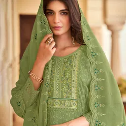 Sangria Embroidered A-Line Kurta With Trouser & Dupatta-6