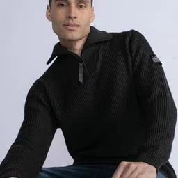 Petrol Spread Collar Ribbed Pullover-image-58