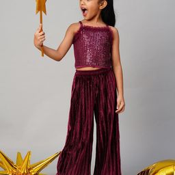 LIL DRAMA Girls Embellished Shoulder Straps Top with Palazzos-image-99