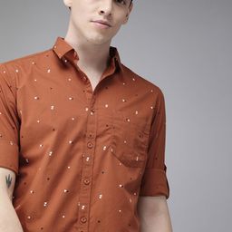 Roadster Men Rust Orange & Black Regular Fit Printed Sustainable Casual Shirt-image-71
