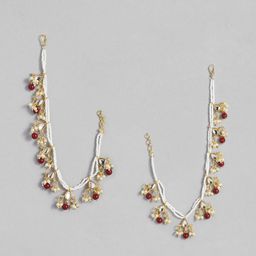 Peora Maroon & Gold-Toned Teardrop Shaped Drop Earrings-5