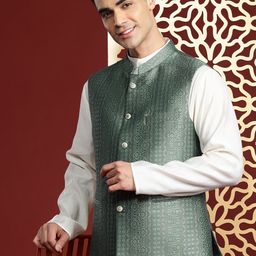 MANQ Men Kurta with Churidar & Ethnic Motifs Nehru Jacket-picture-4