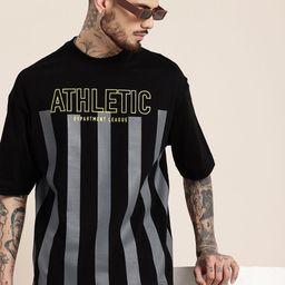 HERE&NOW Typography Printed Striped Relaxed Fit Pure Cotton T-shirt-picture-16