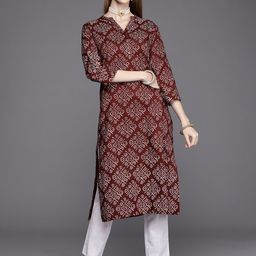 Varanga Women Maroon & White Bandhani Printed Block Print Kurta-picture-0