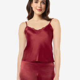 Amante V-Neck Lightly Padded Lace Detail Satin Camisole-image-49