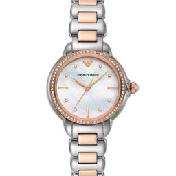 Emporio Armani Embellished Mother of Pearl Dial & Two Tone Straps Analogue Watch AR11569-image-16