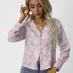 URBANIC Pink & Beige Floral Print Shirt Style Top-picture-31