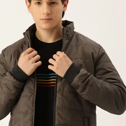 Flying Machine Men Camel Brown Solid Stand Collared Padded Jacket-image-14