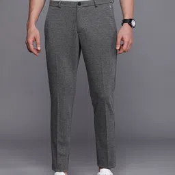 Louis Philippe Ath. Work Men Charcoal Grey Checked Tapered Fit Trousers-picture-28