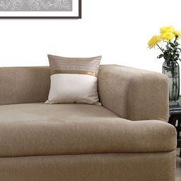 ANS Off-White & Brown Single Colourblocked 16'' x 16'' Square Cushion Cover-44