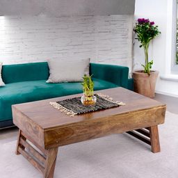 Ikiriya Coffee Brown Sheesham Wood Contemporary Teak Finish Rectangle Coffee Table-image-67