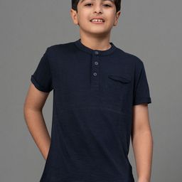 Red Tape Boys Navy Blue Solid Mandarin Collar T-shirt-image-44