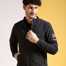 The Indian Garage Co Black Stand Collar Padded Jacket-15