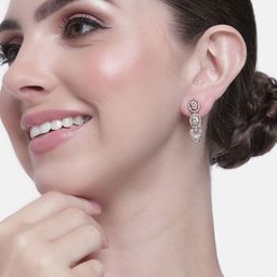 Estele Rose Gold-Plated CZ Contemporary Drop Earrings-picture-26