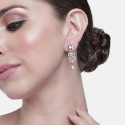 Estele Rose Gold-Plated CZ Contemporary Drop Earrings-18