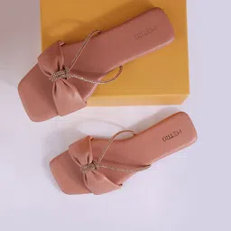 Metro Women Peach-Coloured Embellished Open Toe Flats-14