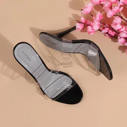 Mochi Black & Transparent Colourblocked Stiletto Heels-6